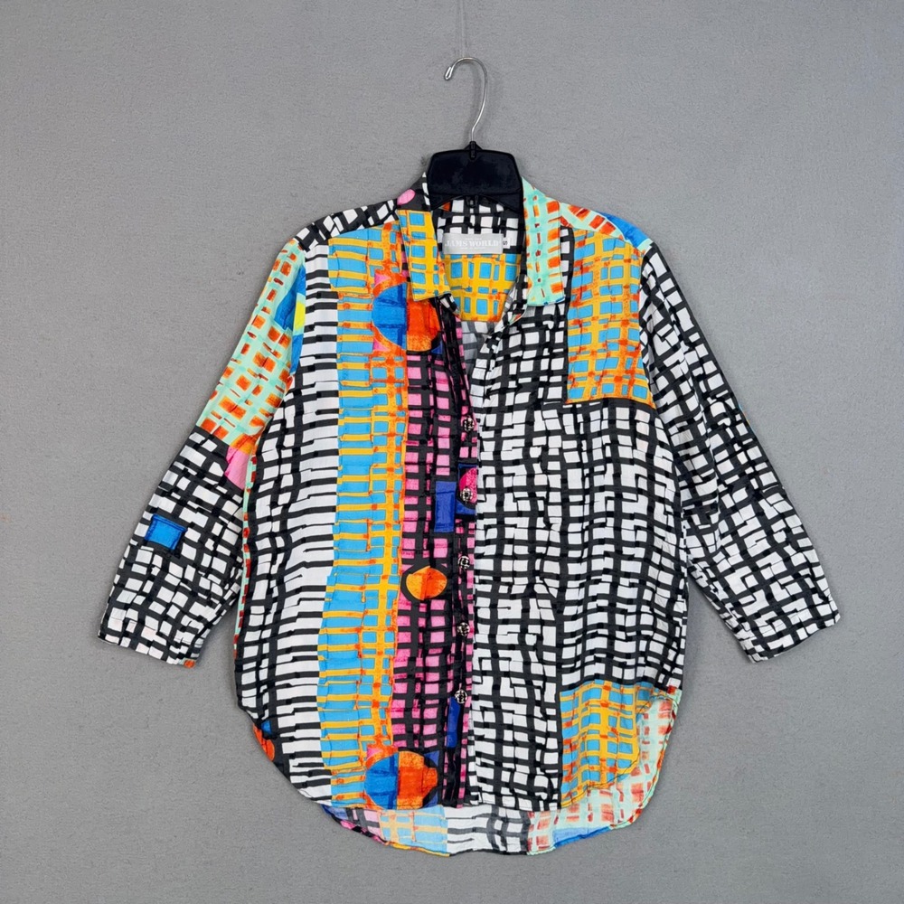 Jams World Shirt Womens Small Colorblock Memphis Pattern Abstract Art Hawaii